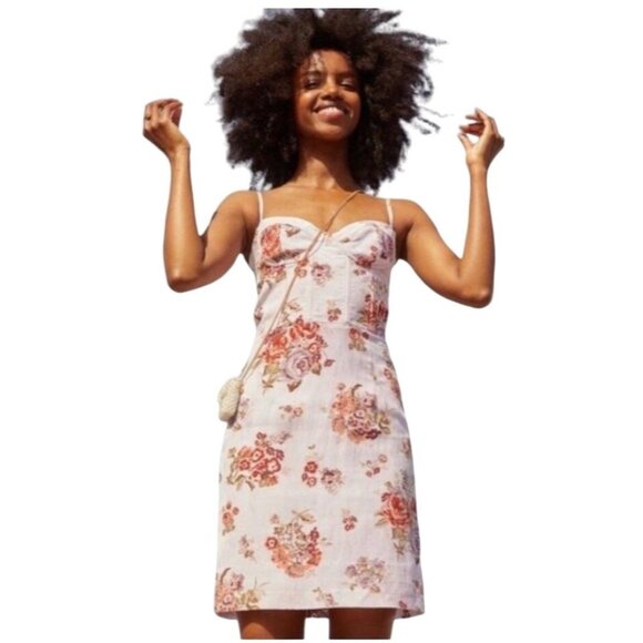 Brock Collection X H&M Womens Pink Floral Bustier Lyocell Linen Mini Dress XS - Picture 1 of 7